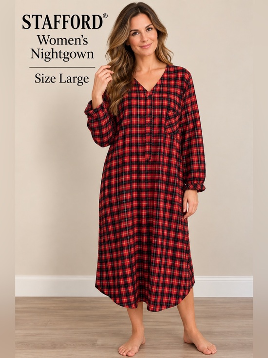 Stafford Dresses & Skirts - Stafford Women’s Large Plaid 100% Cotton Long Nightshirt
